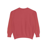 White garment-dyed sweatshirt featuring festive Christmas lights design by Printify