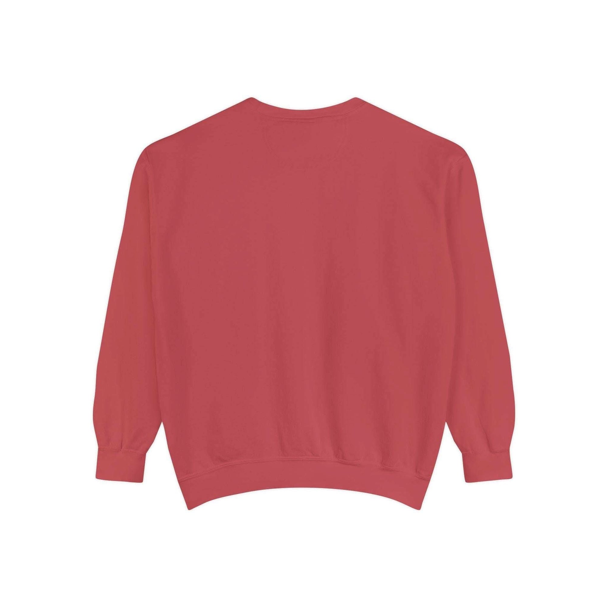 White garment-dyed sweatshirt featuring festive Christmas lights design by Printify