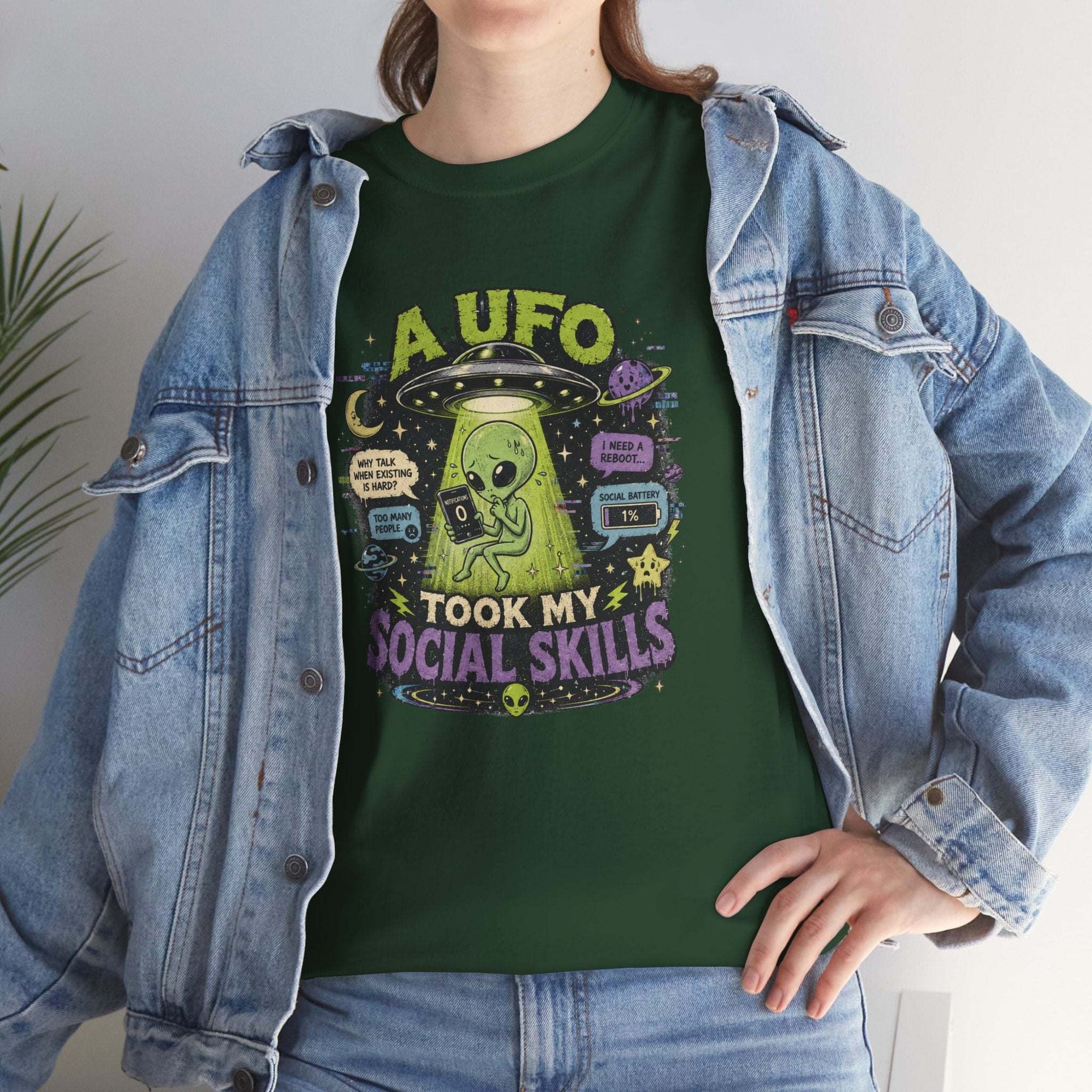 Introvert Alien Abduction T-Shirt | Weirdcore "UFO Took My Social Skills" Graphic Tee | Surreal Sci-Fi Top