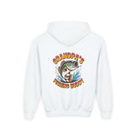 Youth hooded sweatshirt with embroidered Grandpas Fishing Buddy design and kangaroo pocket