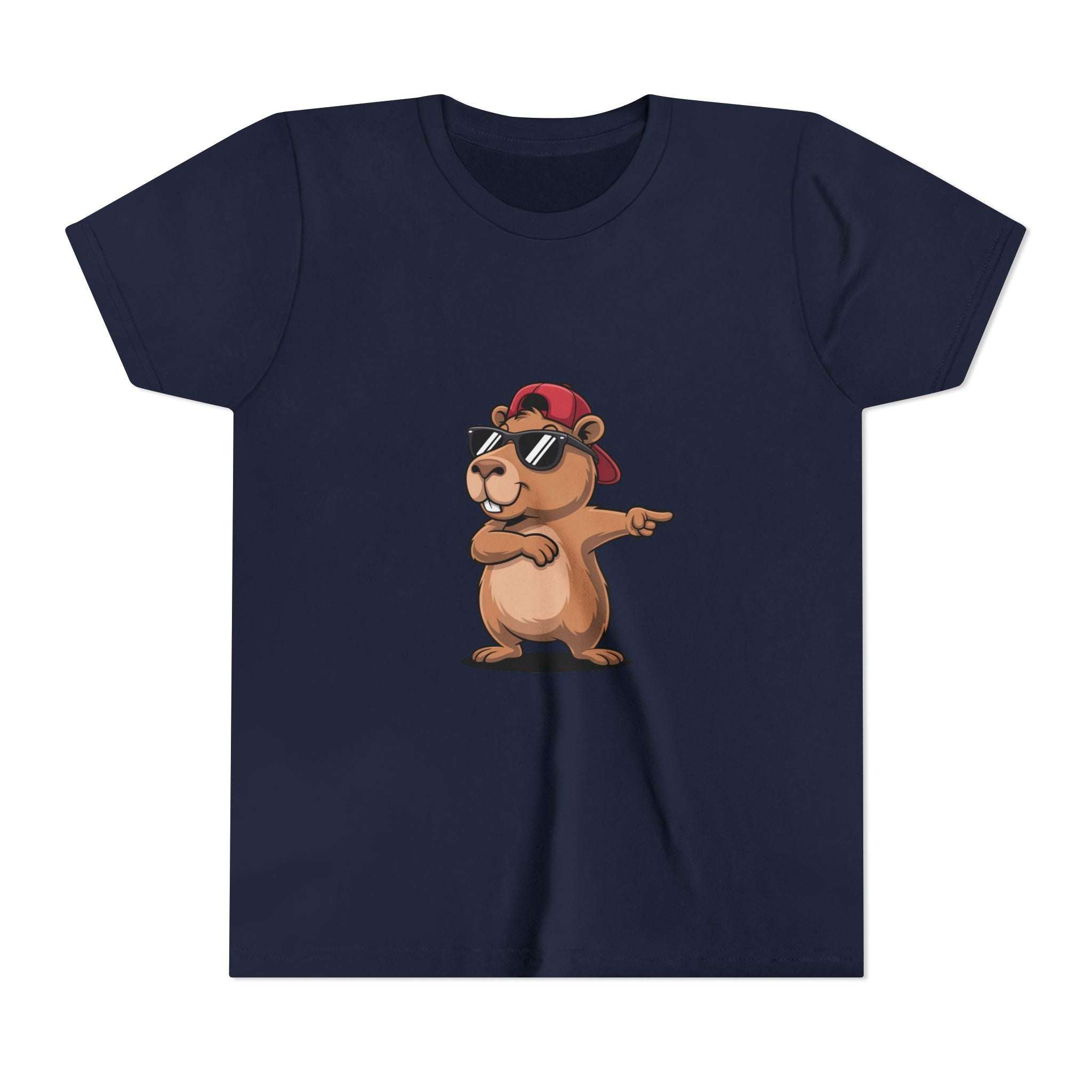 Youth tee featuring a cool capybara wearing a hat and sunglasses in soft cotton.