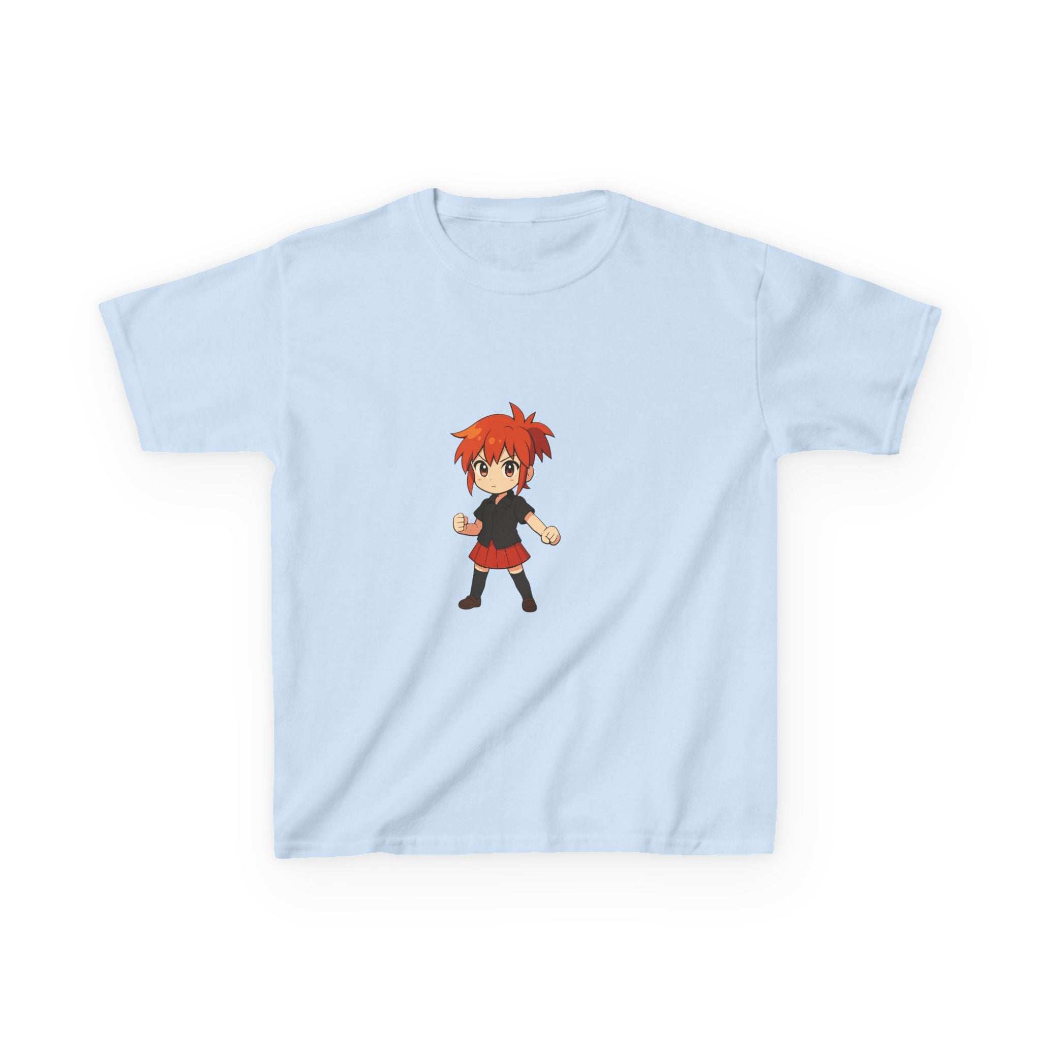 White 100% cotton kids t-shirt featuring an Anime Power Girl design from Printify
