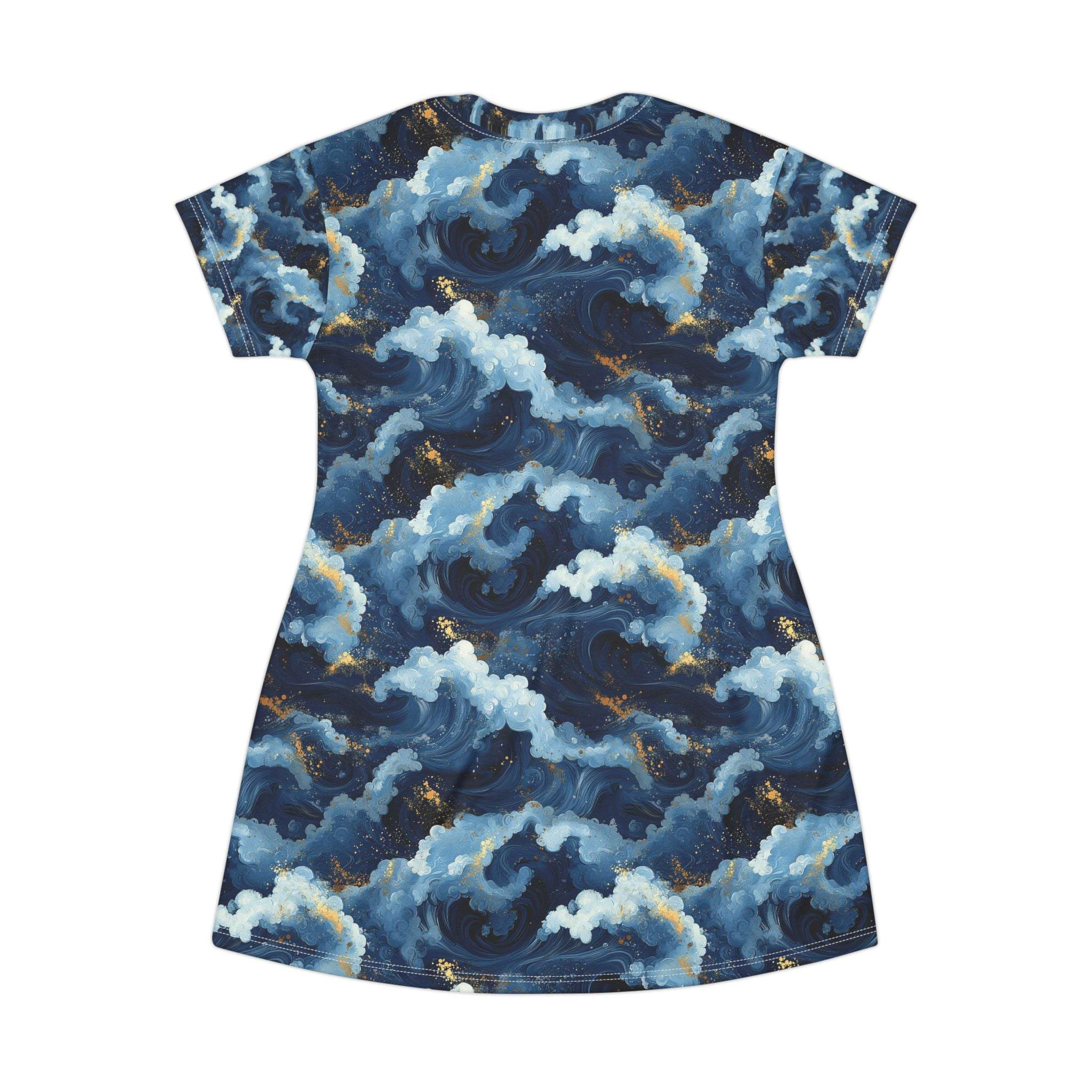 Navy Storm Cloud Pattern T-Shirt Dress | All-Over Print