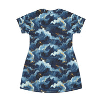 Navy Storm Cloud Pattern T-Shirt Dress | All-Over Print