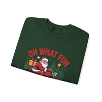 Black crewneck sweatshirt featuring a Santa motorcycle graphic by Printify, perfect for cozy winter wear.