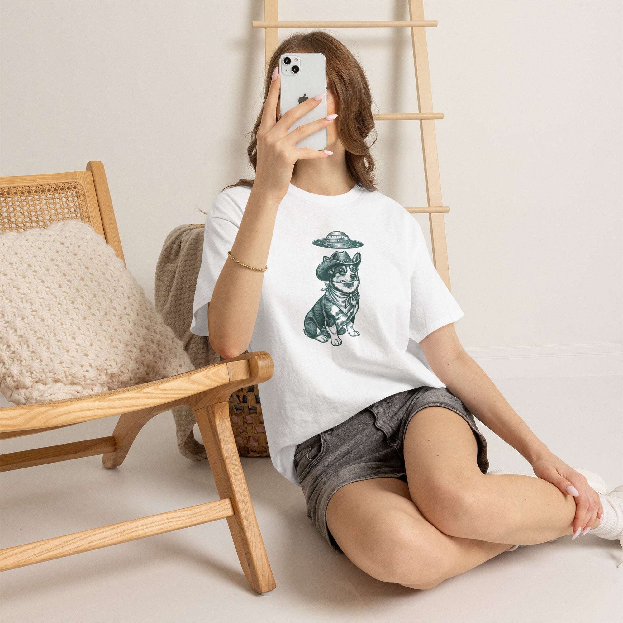 Alien Corgi Illustration Tee | UFO Dog Graphic T-Shirt