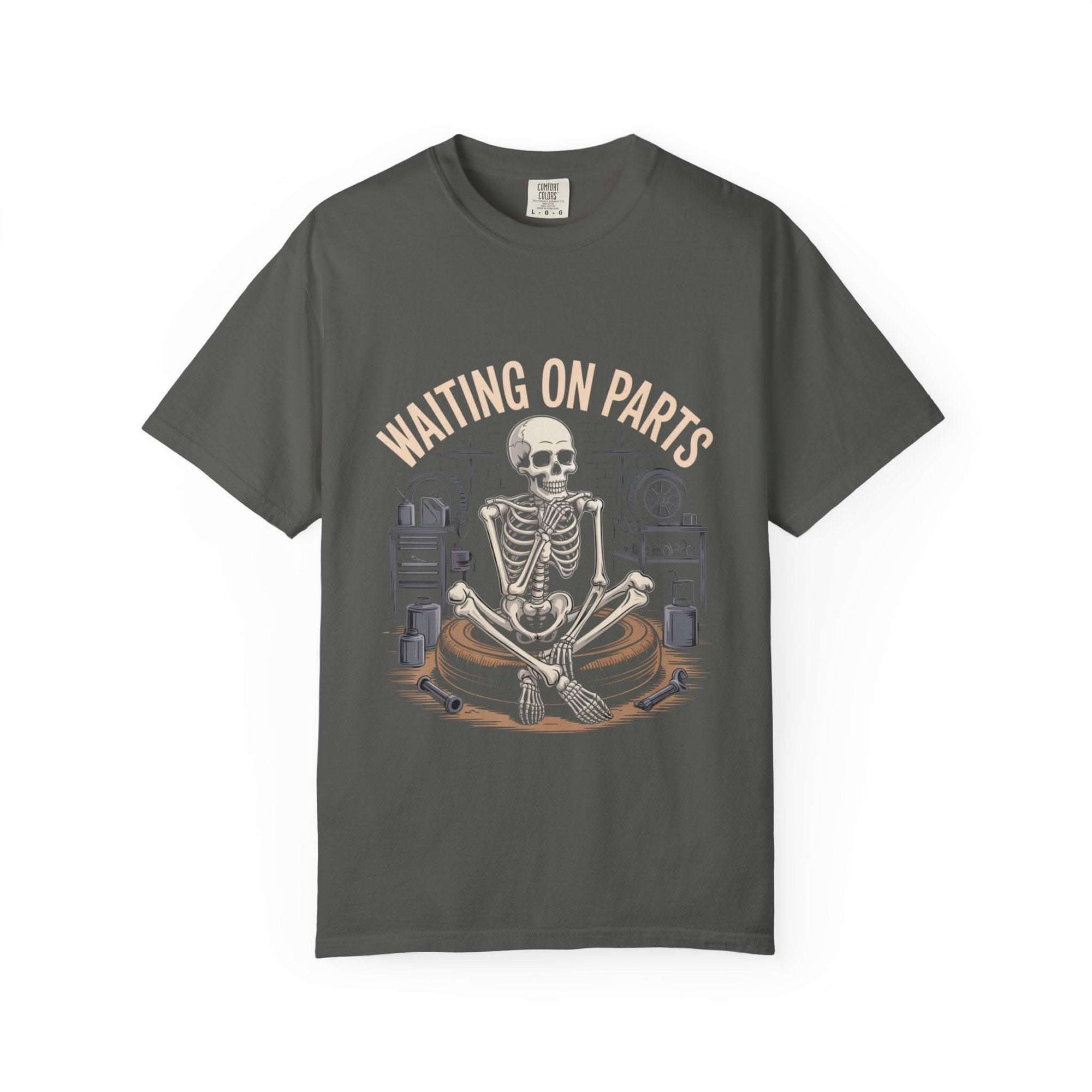 Vintage garment-dyed Waiting on Parts TShirt mechanic tee with relaxed fit and faded text design