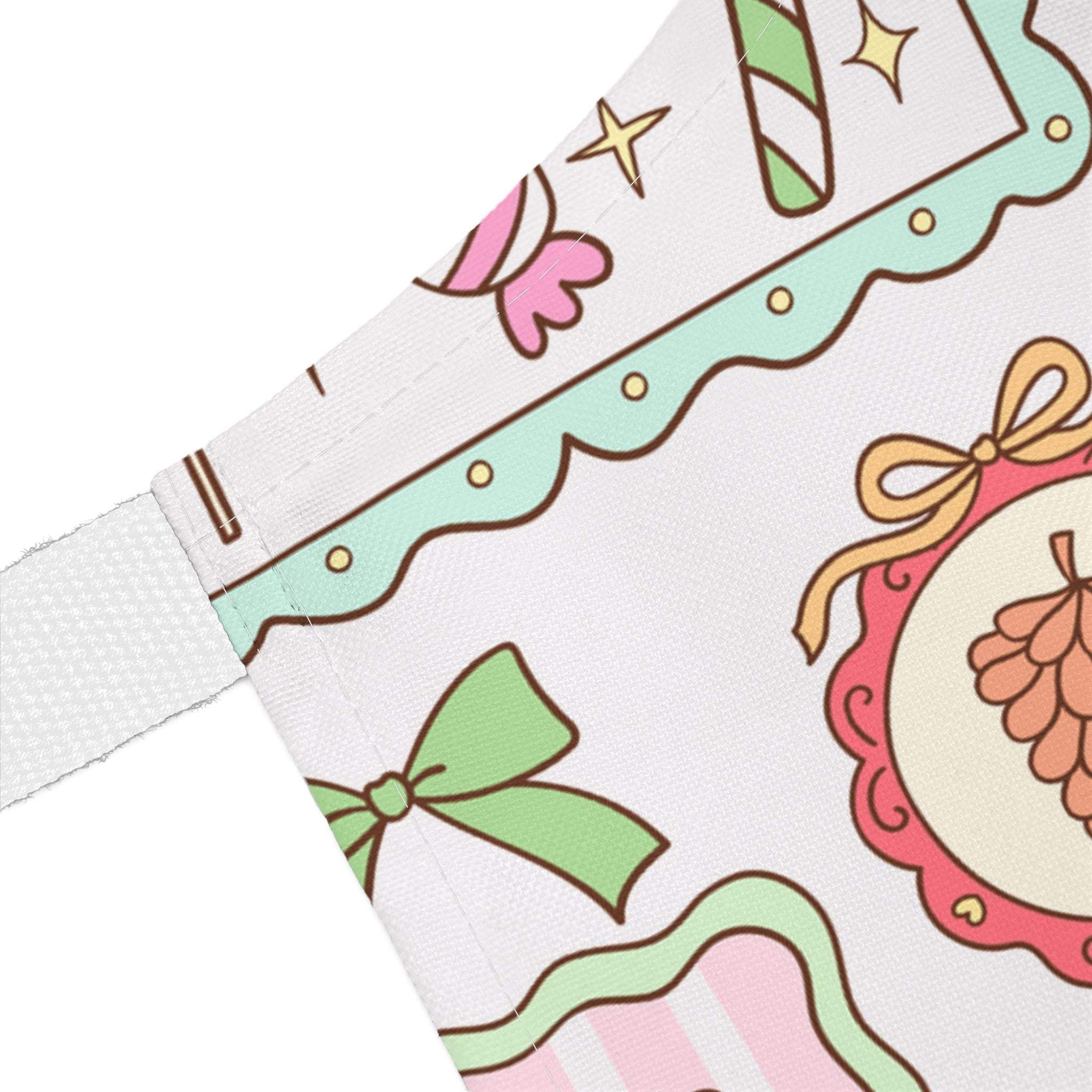 retro Christmas frames and bows apron with festive vintage holiday design and pastel colors