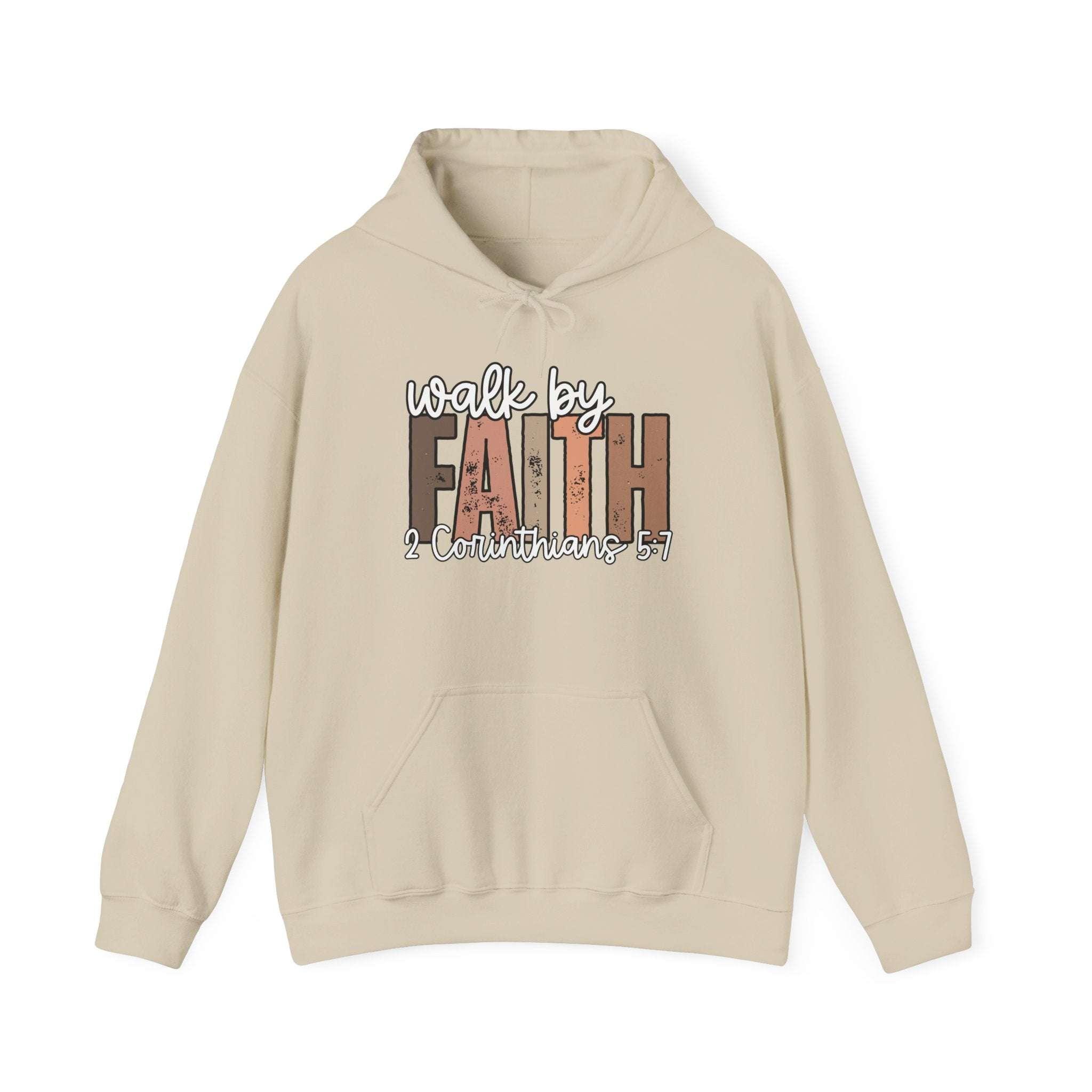 Faith Over Fear Hoodie with Walk by Faith inspirational Christian design on cozy sweatshirt
