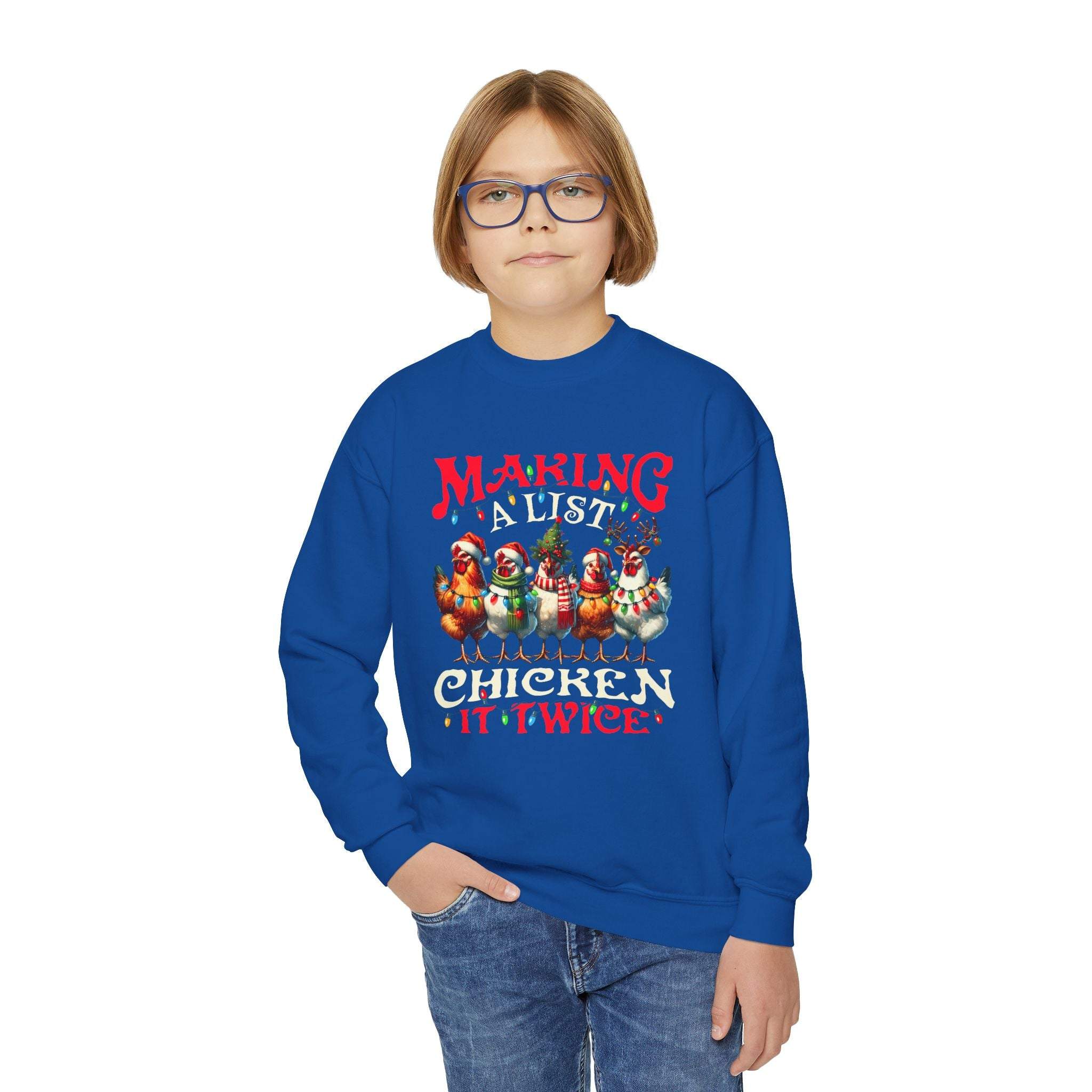 Youth Crewneck Sweatshirt - Making a List Chicken it Twice