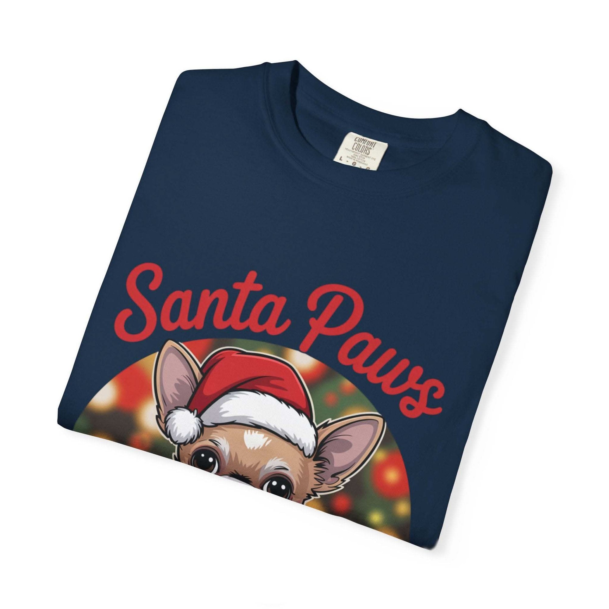 Bay Chihuahua Santa Paws T-Shirt from Printify, festive holiday pet apparel for dog lovers