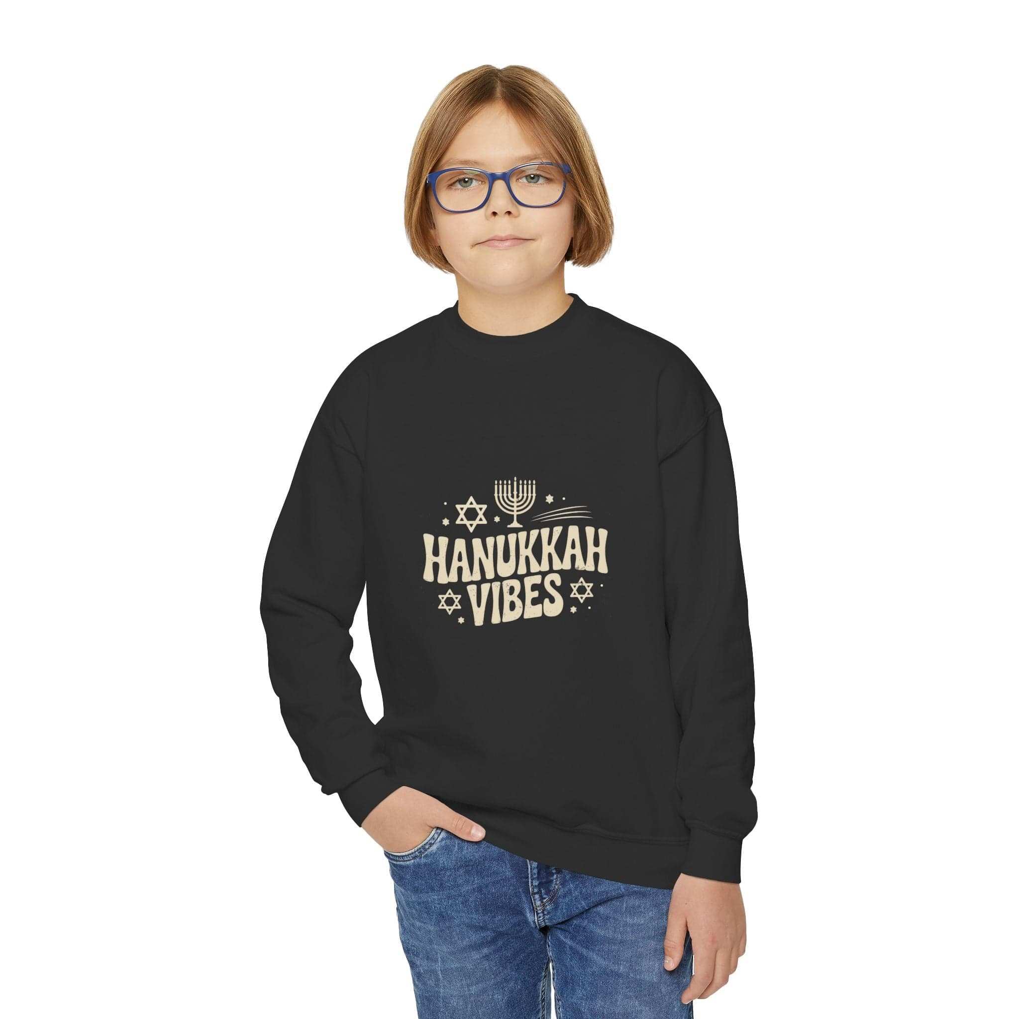 Hanukkah Crewneck Youth Sweatshirt - Celebrate with Festive Vibes