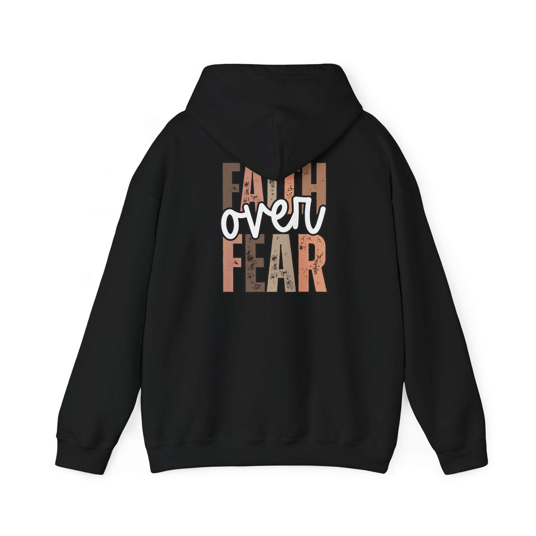 Faith Over Fear Hoodie with "Walk by Faith" inspirational Christian design, cozy and comfortable sweatshirt