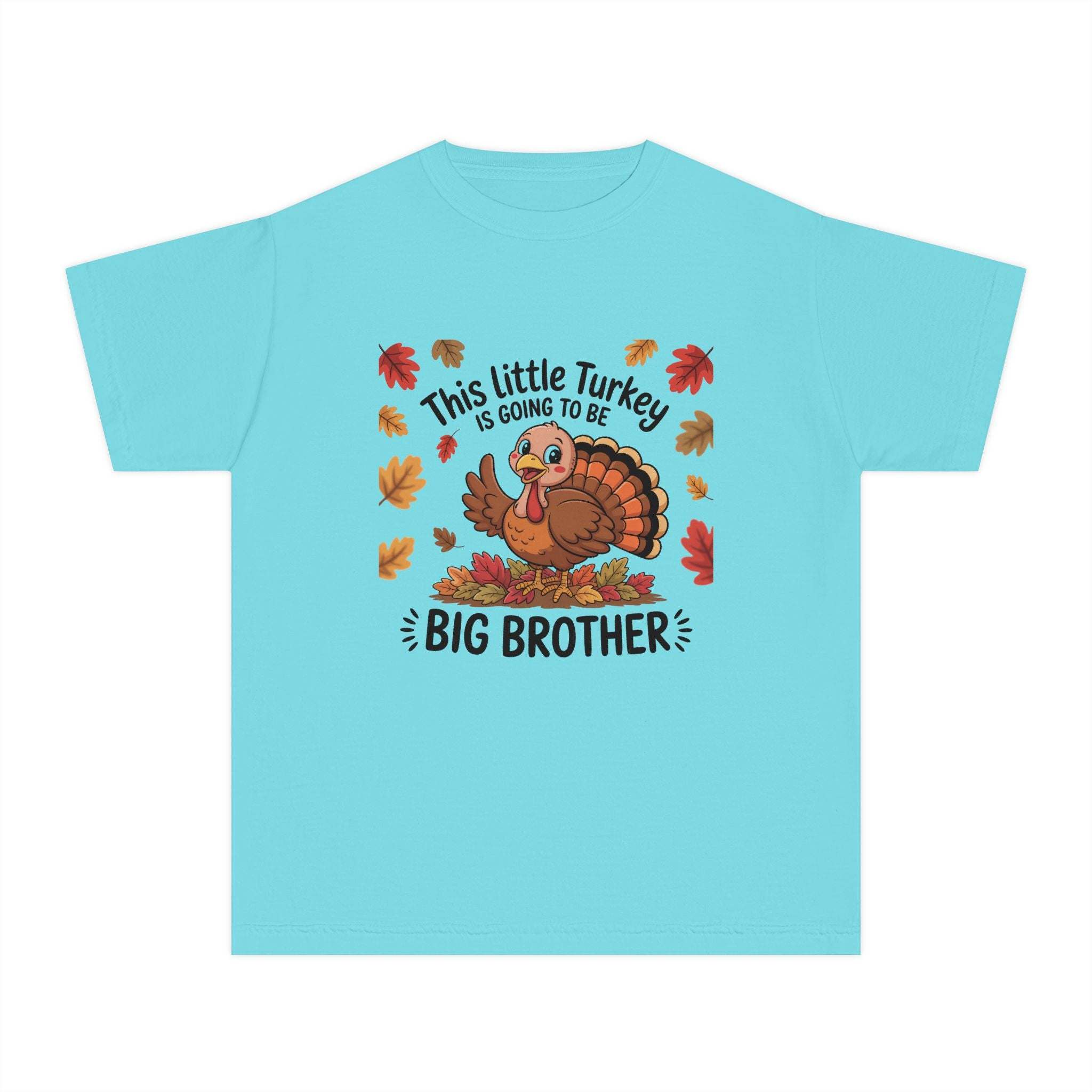 Youth tee blue Big Brother Thanksgiving announcement shirt with turkey design