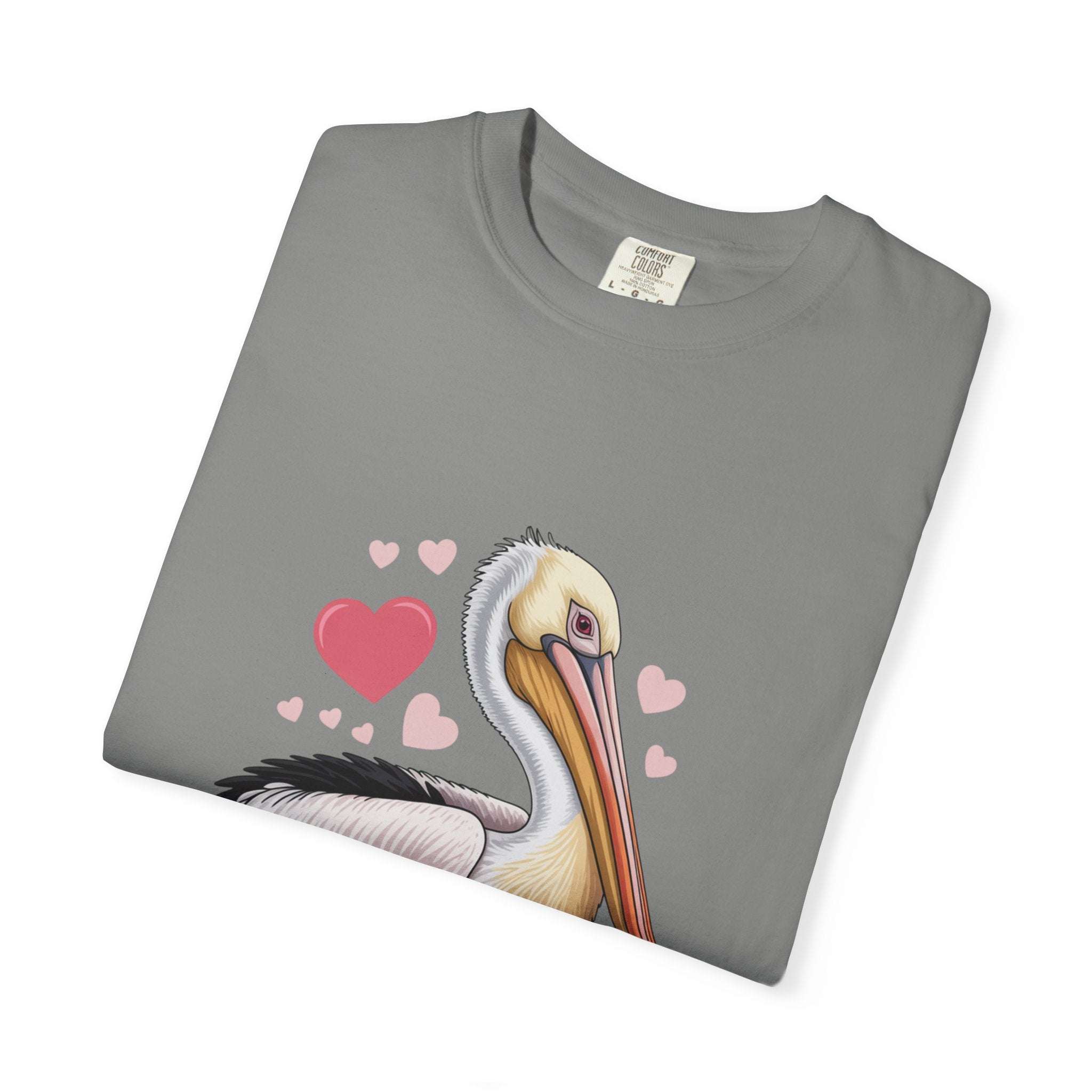 Valentine Pelican Hearts T-Shirt with vintage coastal design and relaxed fit