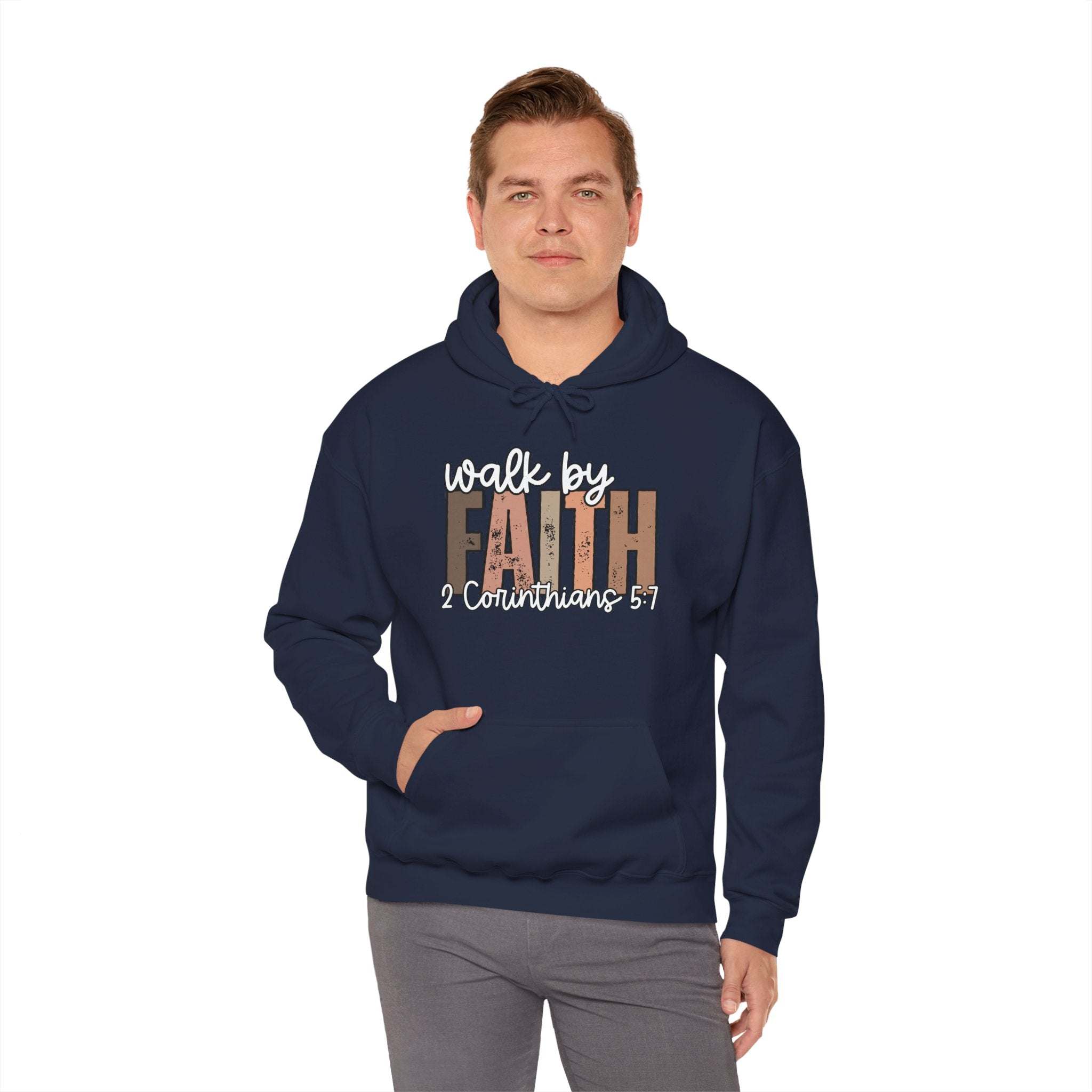Faith Over Fear Hoodie with Walk by Faith inspirational Christian design on cozy sweatshirt
