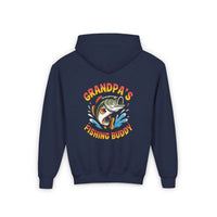 Youth hooded sweatshirt with Grandpas Fishing Buddy embroidered design and kangaroo pocket