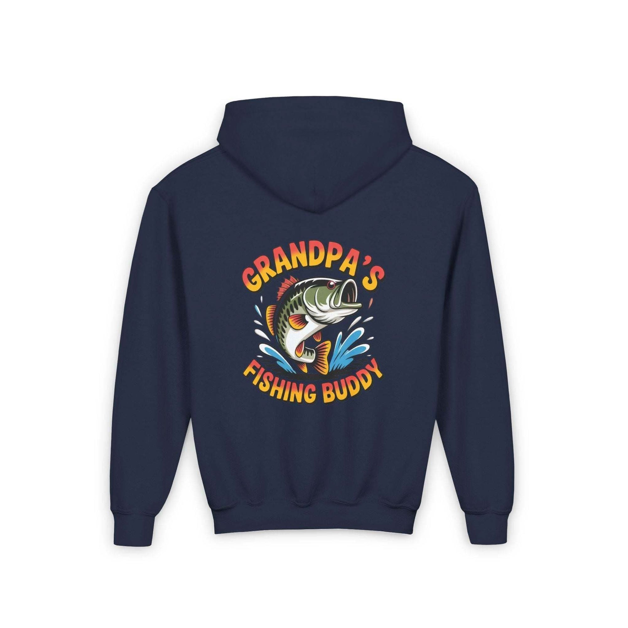 Youth hooded sweatshirt with Grandpas Fishing Buddy embroidered design and kangaroo pocket