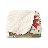 Vintage Christmas Patchwork Sherpa Blanket with plush fleece and nostalgic holiday patchwork design