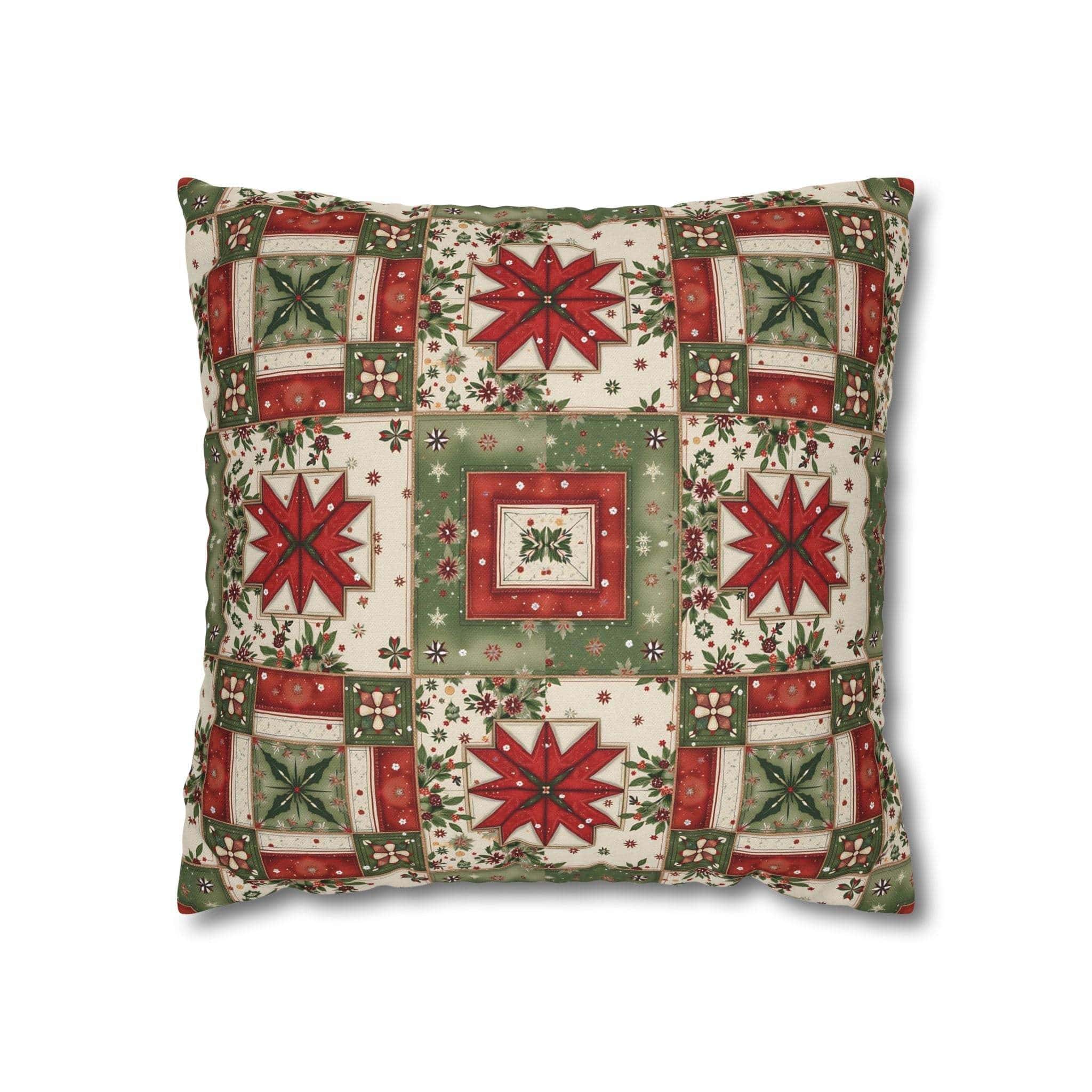 Patchwork Christmas Star pillowcase with warm tones and geometric holiday design on a cozy throw pillow cover