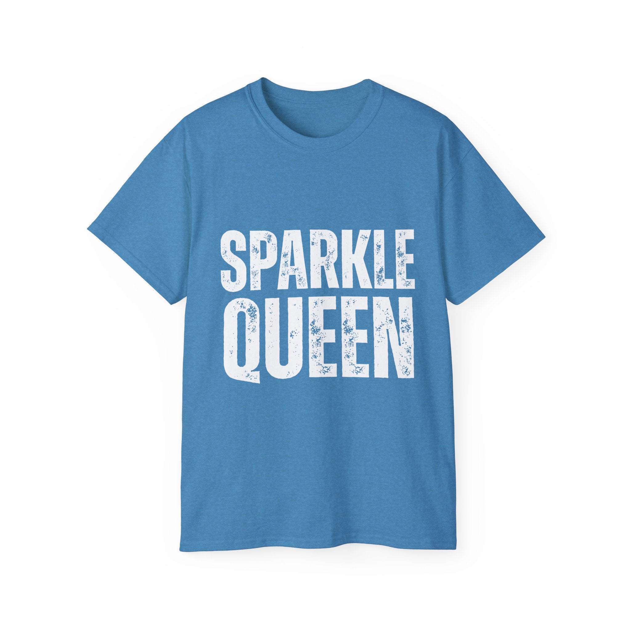 Blue distressed Sparkle Queen T-Shirt for fashion-forward adults