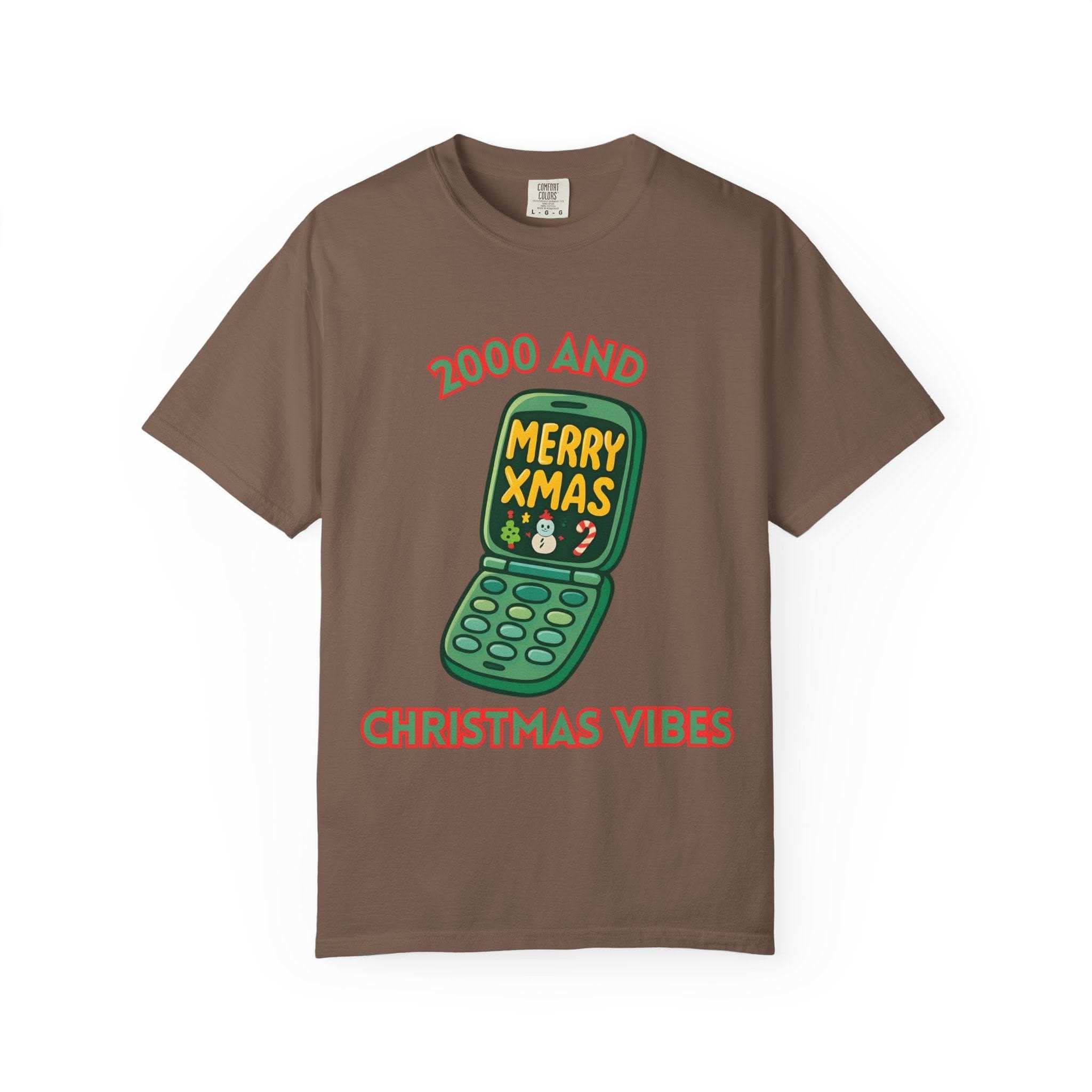 Retro 2000 Christmas T-Shirt in black, features festive graphic design, short sleeves, from Printify
