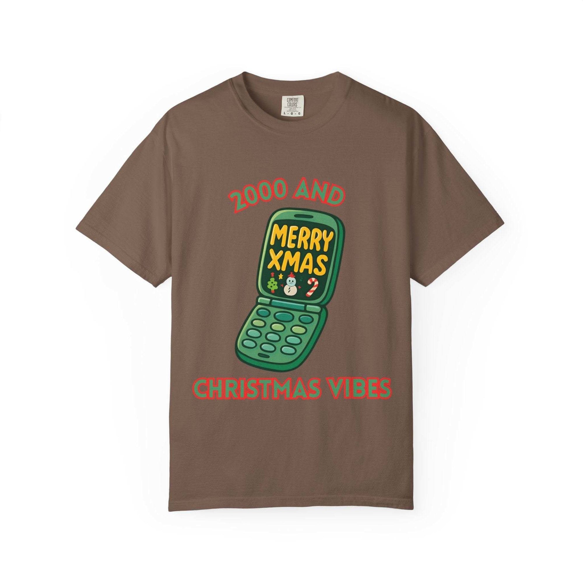 Retro 2000 Christmas T-Shirt in black, features festive graphic design, short sleeves, from Printify