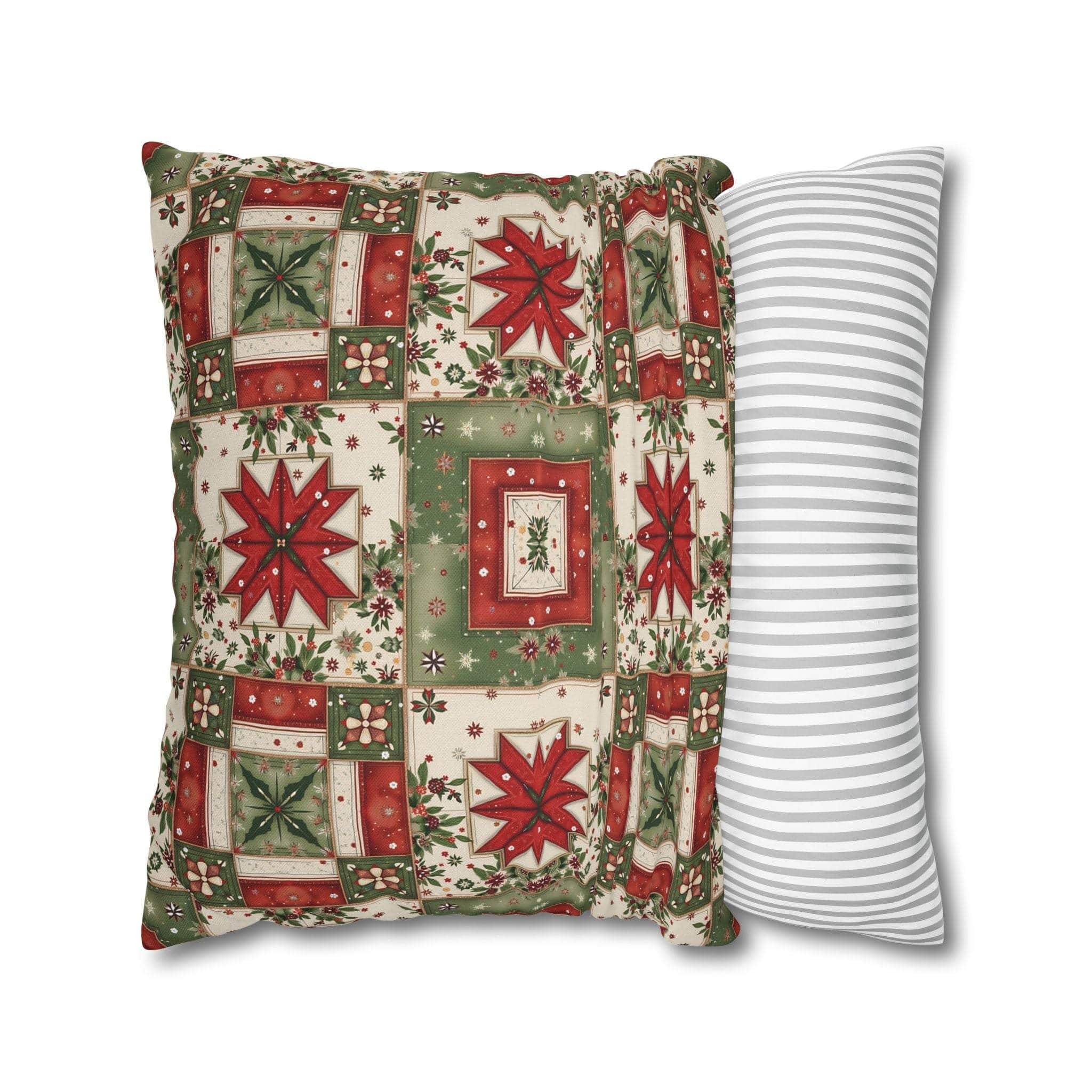 Patchwork Christmas Star pillowcase with warm tones and geometric star design for holiday décor