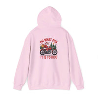 Santa motorcycle hoodie in black, featuring festive graphics, perfect for holiday celebrations and motorcycle enthusiasts.