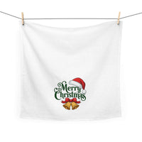 Merry Christmas Bells cotton tea towel with festive bells and Santa hat design