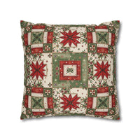Patchwork Christmas Star pillowcase with warm tones and geometric quilt design for holiday decor