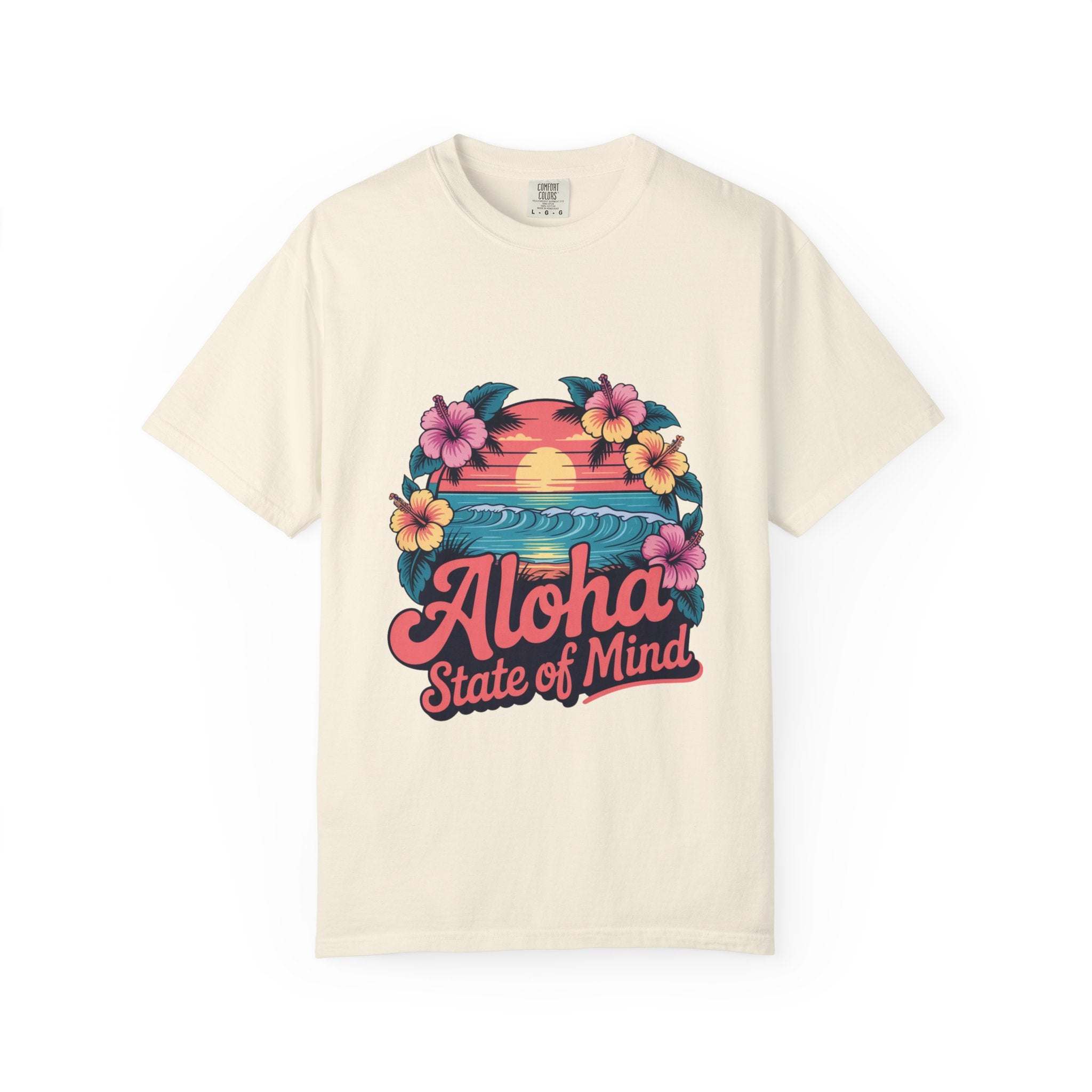 Black Aloha State of Mind Hawaii T-shirt by Printify, casual style, garment-dyed, perfect beach wear