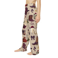 Women's brushed polyester Cowgirl Christmas Pajama Pants with festive western print and elastic waistband for cozy holiday lounging