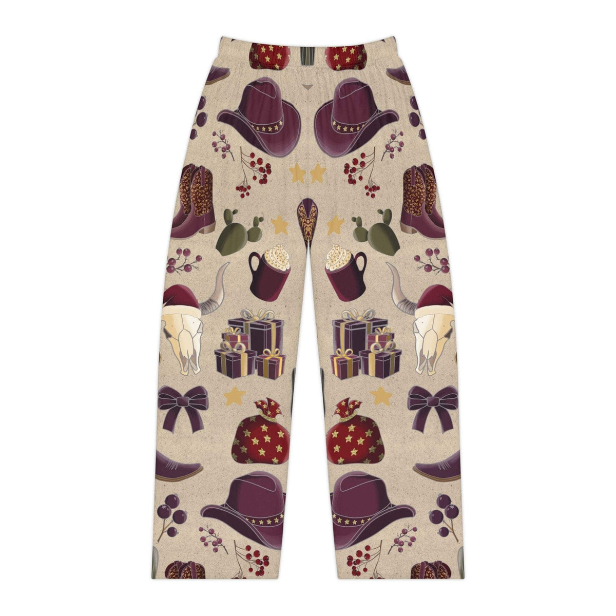 Women's Cowgirl Christmas Pajama Pants in festive western print made of soft brushed polyester