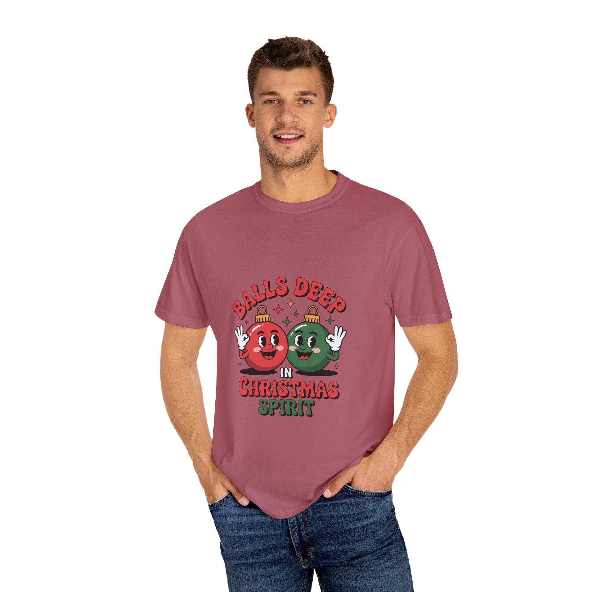 Balls Deep In Christmas Spirit T-shirt - Red Funny Holiday Tee