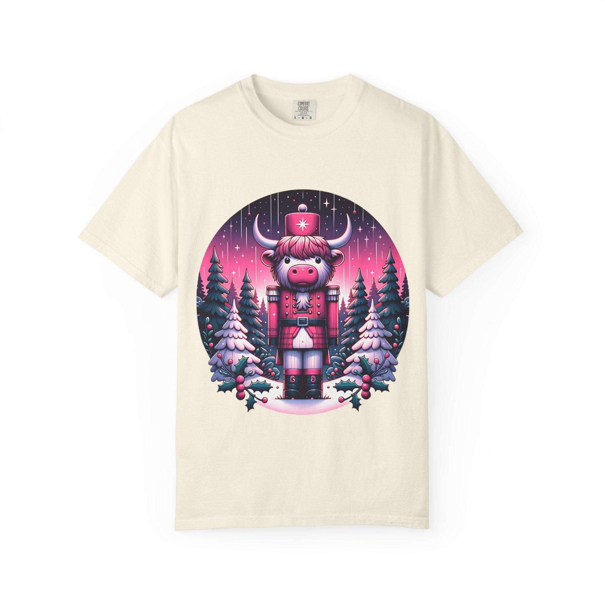 Black cow nutcracker t-shirt by Printify, casual style for animal lovers, perfect cozy gift for Christmas.