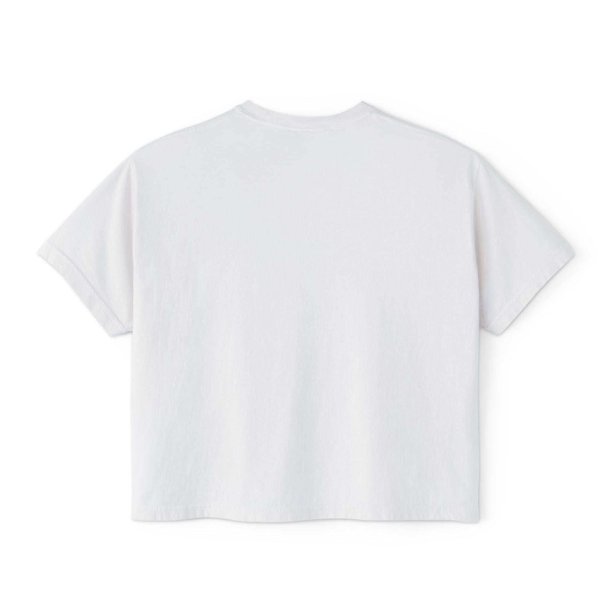 White women's boxy tee with cropped fit made from 100% ring-spun cotton