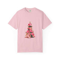 Pepper-colored cotton t-shirt featuring a festive cowgirl Christmas tree design by Printify
