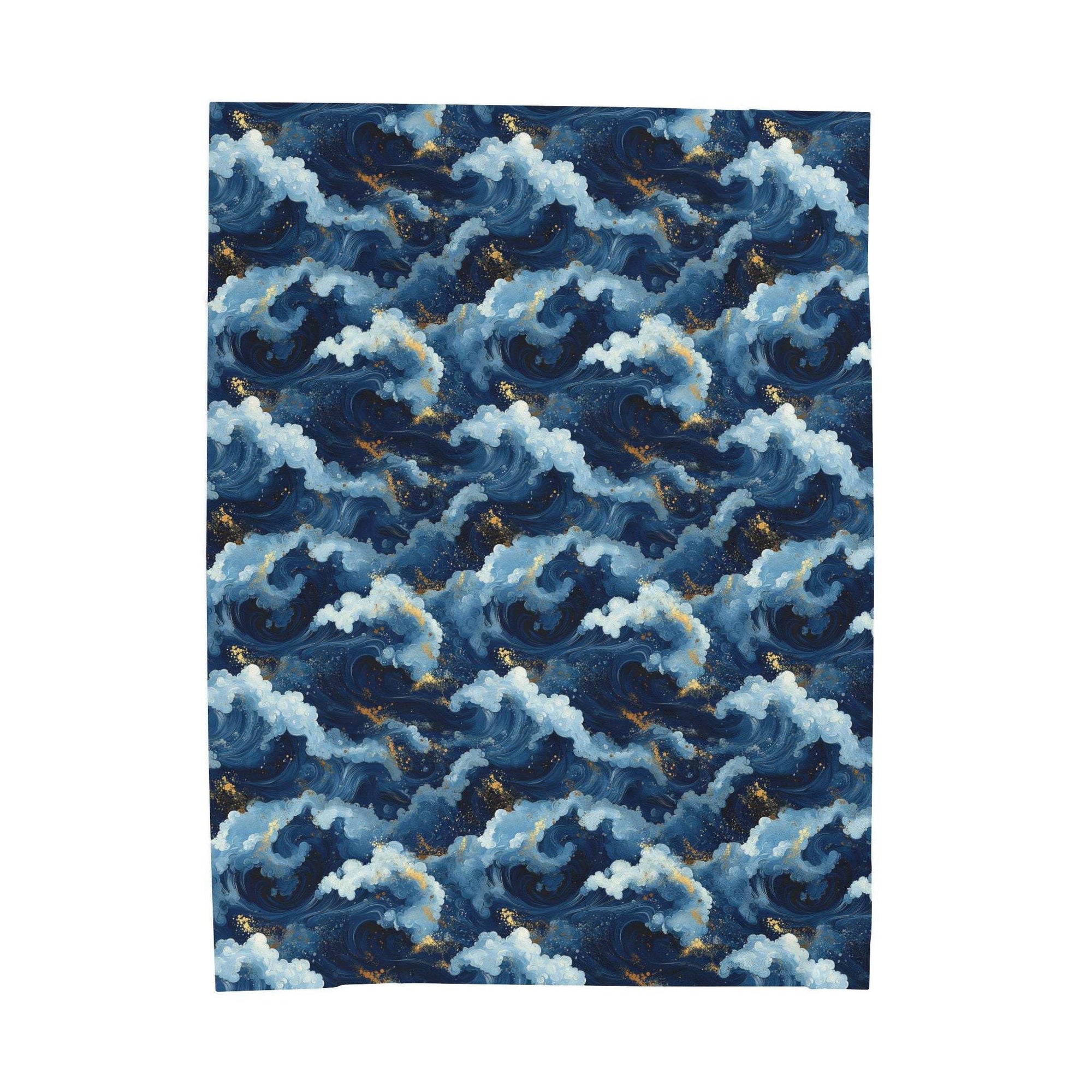 Ocean Wave Pattern Velveteen Plush Blanket | Navy Blue Cloudy Waves
