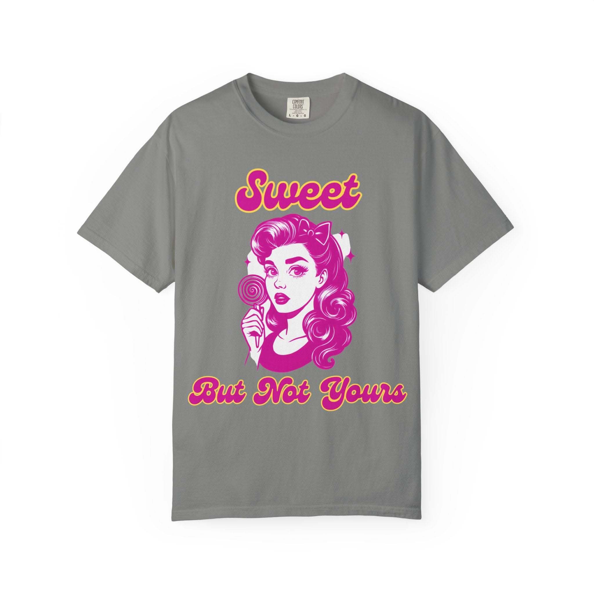 Black cotton t-shirt with 'Sweet But Not Yours' Bratcore design, casual wear from Printify