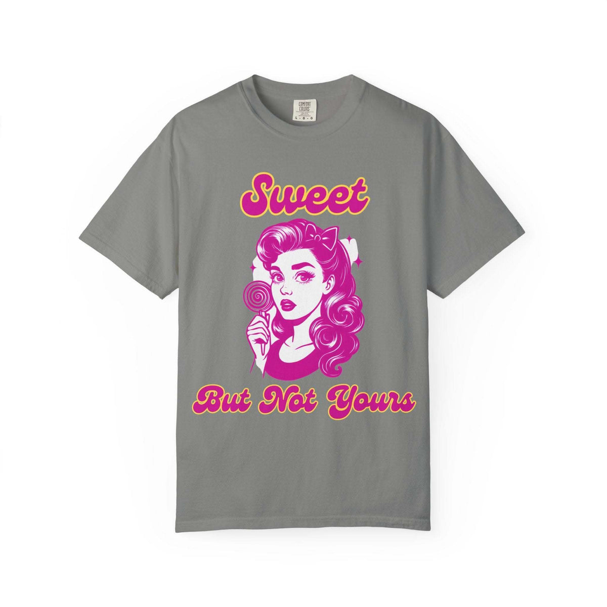 Black cotton t-shirt with 'Sweet But Not Yours' Bratcore design, casual wear from Printify