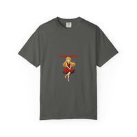 White cotton t-shirt featuring a dangerous red girl graphic, part of Printify's anime fashion collection.
