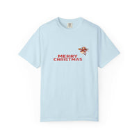 Black unisex Anime Christmas Santa T-shirt with festive design for holiday wear by Printify
