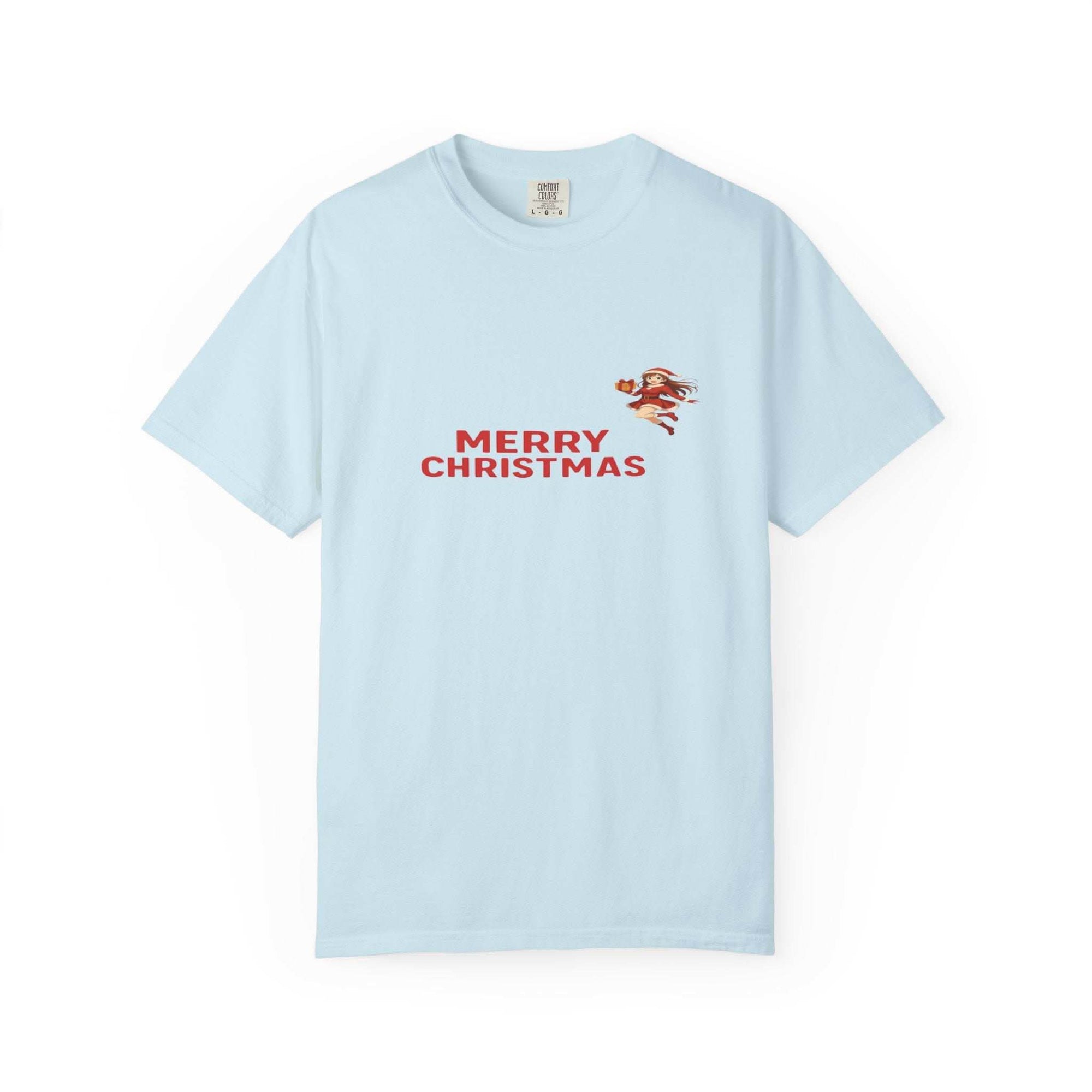 Black unisex Anime Christmas Santa T-shirt with festive design for holiday wear by Printify