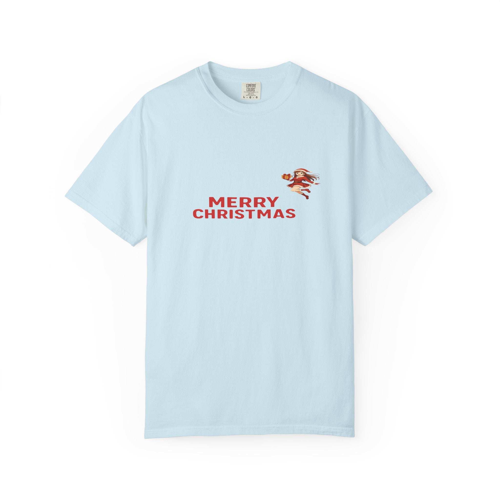 Black unisex Anime Christmas Santa T-shirt with festive design for holiday wear by Printify