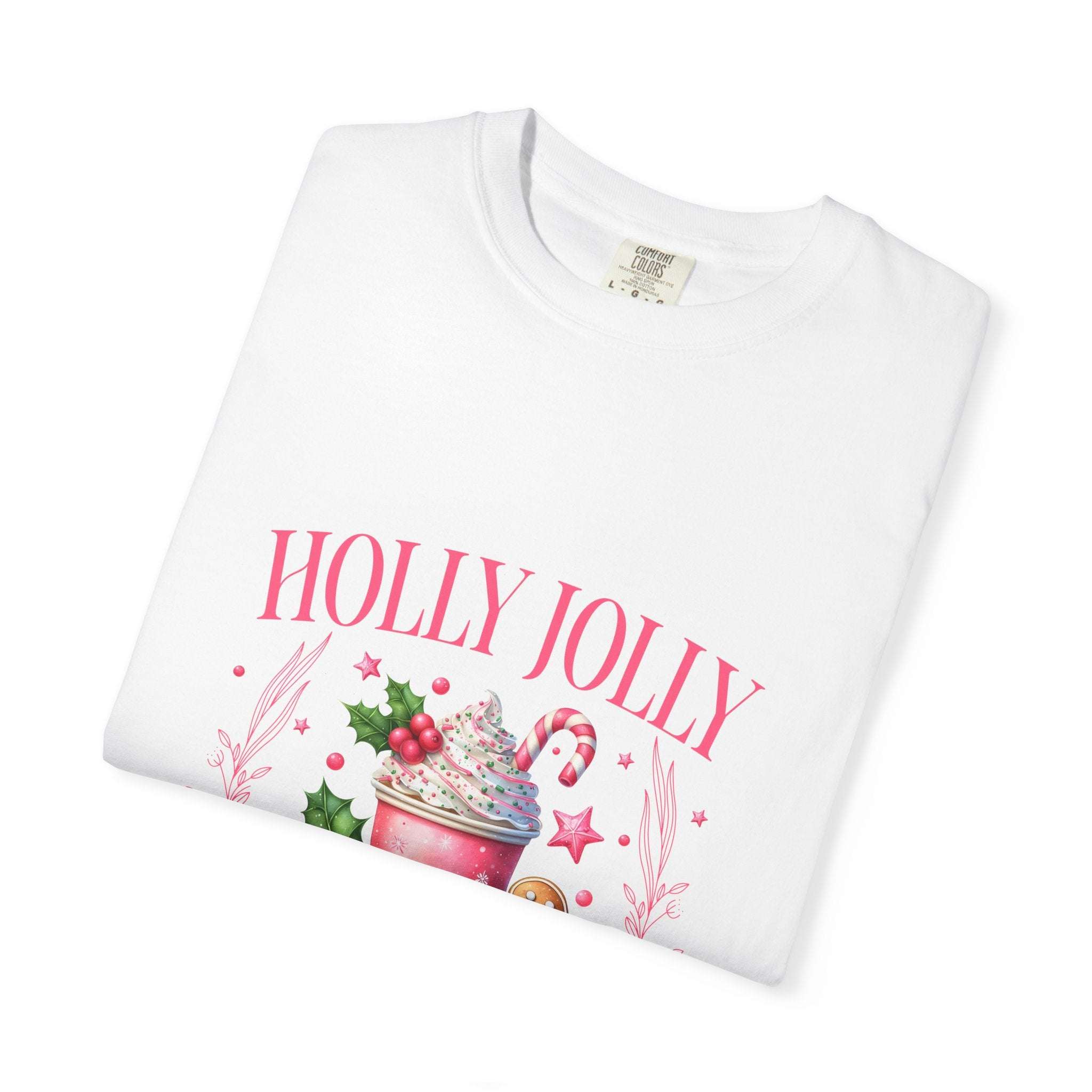 Unisex garment-dyed black Christmas t-shirt with 'Holly Jolly Christmas Club' design by Printify
