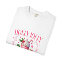 Unisex garment-dyed black Christmas t-shirt with 'Holly Jolly Christmas Club' design by Printify