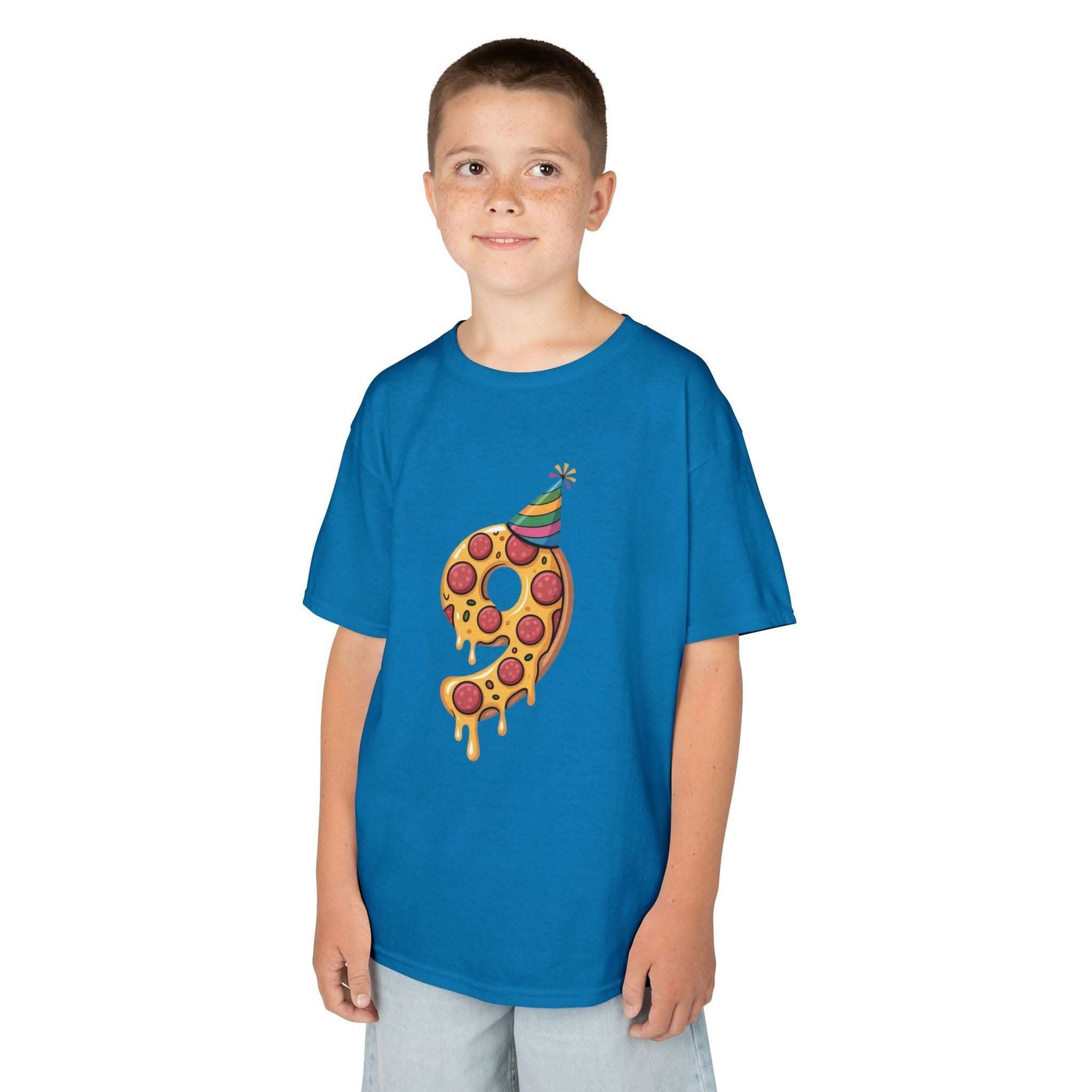 Party Slice Pizza Kids Tee | 9th Birthday Pizza Slice with Party Hat