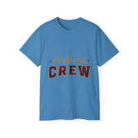 Antique Cherry Red Christmas T-shirt with faux glitter design, crew neck style by Printify.