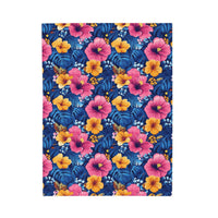 Tropical Hibiscus Floral Velveteen Plush Blanket | Hawaiian Flower Pattern